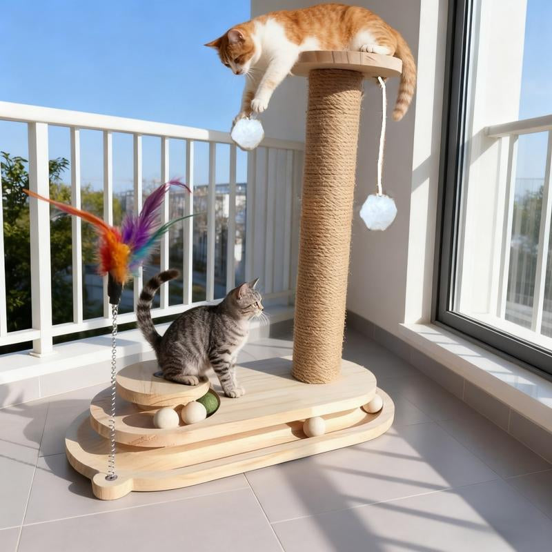 Interactive Cat Toy Set, Durable Vertical Scratcher, Scratching Post & Rolling Ball Design, Perfect for Playful Cats, Enhances Mental Stimulation